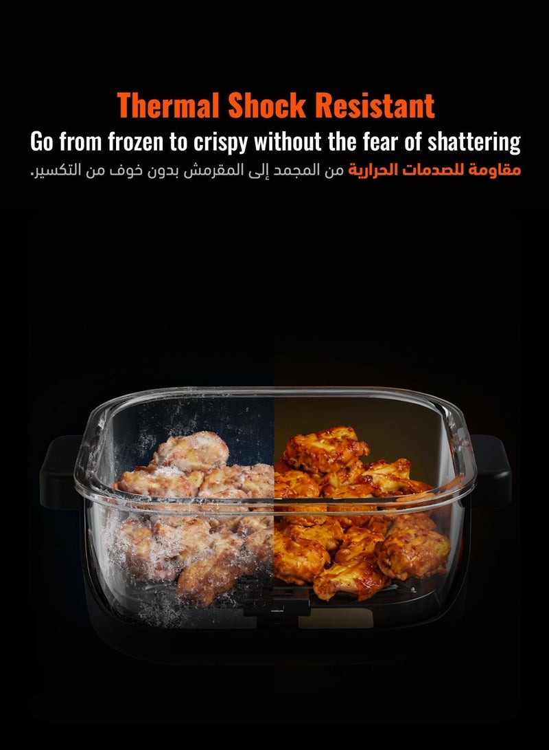 Digital 4 in 1 Dual Heating Air Fryer with Rapid Air Technology, Large and Small Pot , 1500W Power, 12H Timer, Non-stick Frying Pot Tray, Auto Shut-Off, LED Touch Display, 6 Presets, Crisp, Air Roast - Black