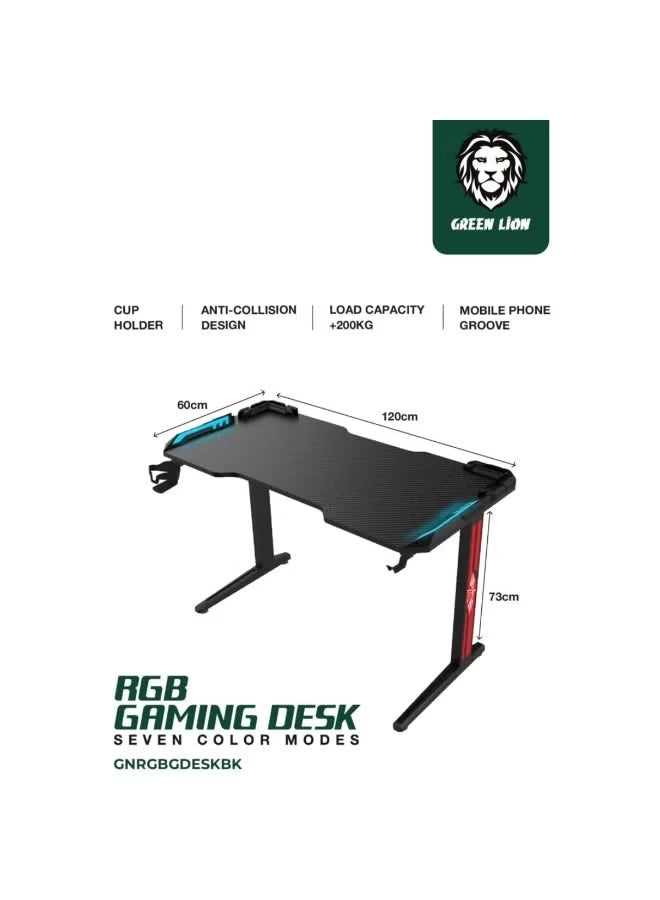 Green Lion RGB Gaming Desk 120cm – Gaming Table with Remote Control Lighting & Cup Holder