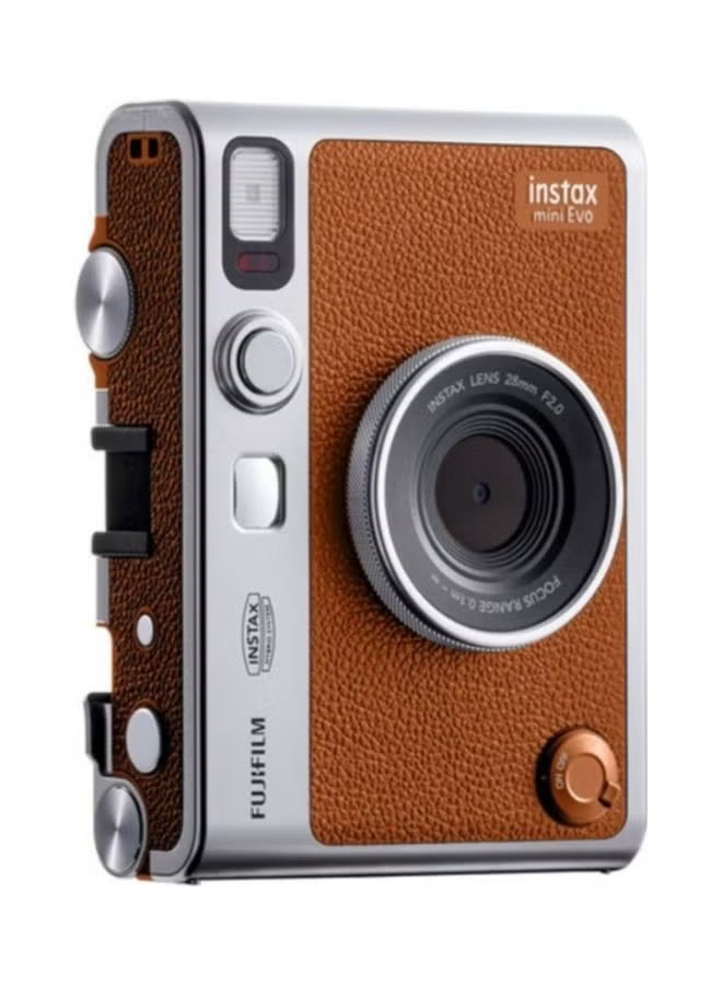 Instax Mini EVO Hybrid Instant Camera – Brown (USB-C) | Instant Print with Digital Preview, Creative Modes & Built-In Selfie Mirror