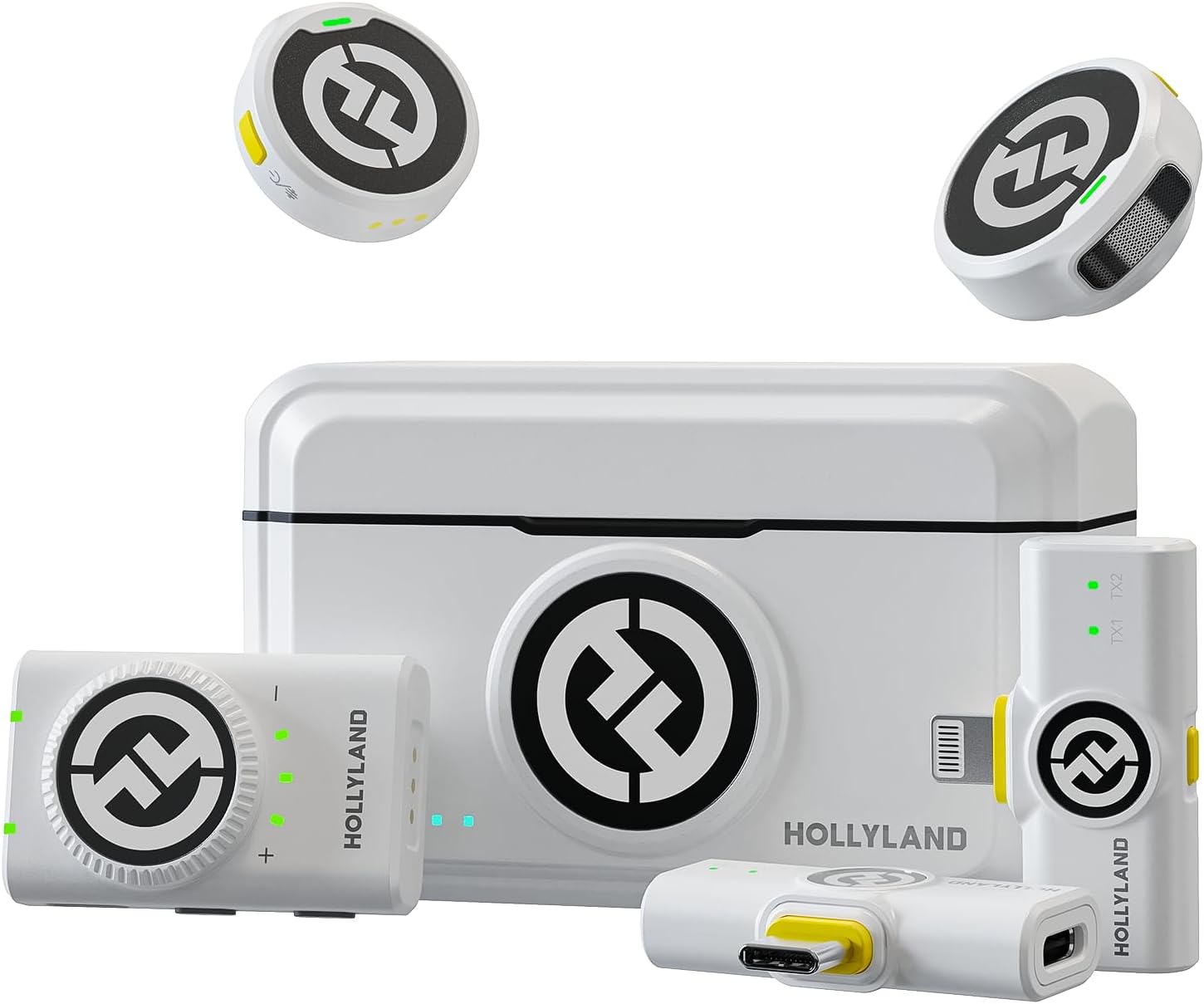 مجموعة ميكروفون لاسلكي Hollyland Lark M2 - ميكروفون لافالير بخاصية إلغاء الضوضاء، مثالي لمدونات الفيديو والبث المباشر ومنشئي المحتوى