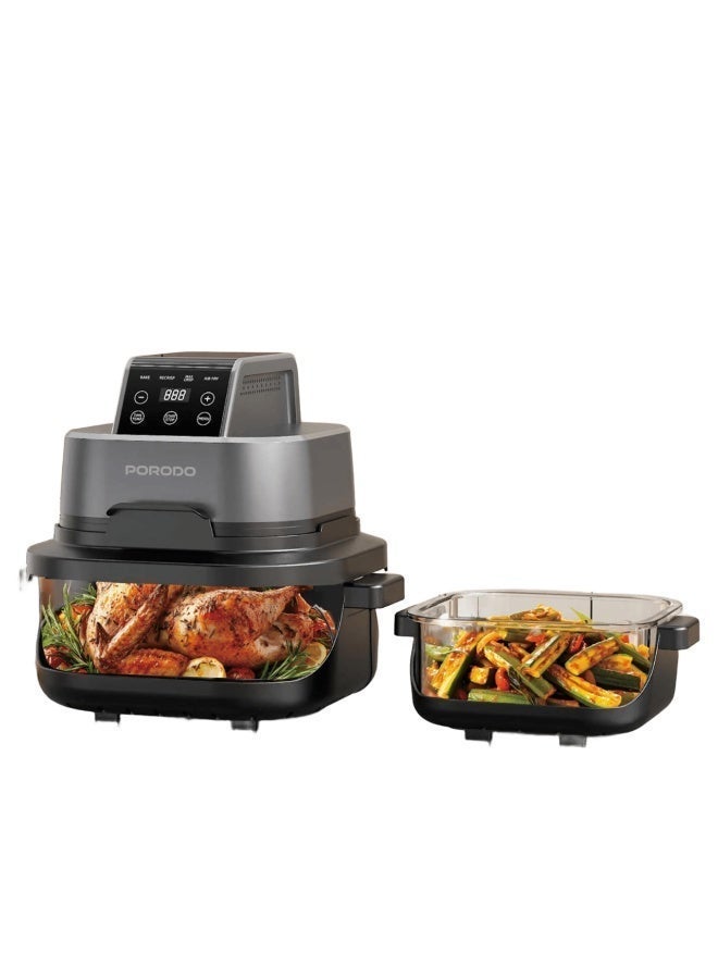 Digital 4 in 1 Dual Heating Air Fryer with Rapid Air Technology, Large and Small Pot , 1500W Power, 12H Timer, Non-stick Frying Pot Tray, Auto Shut-Off, LED Touch Display, 6 Presets, Crisp, Air Roast - Black