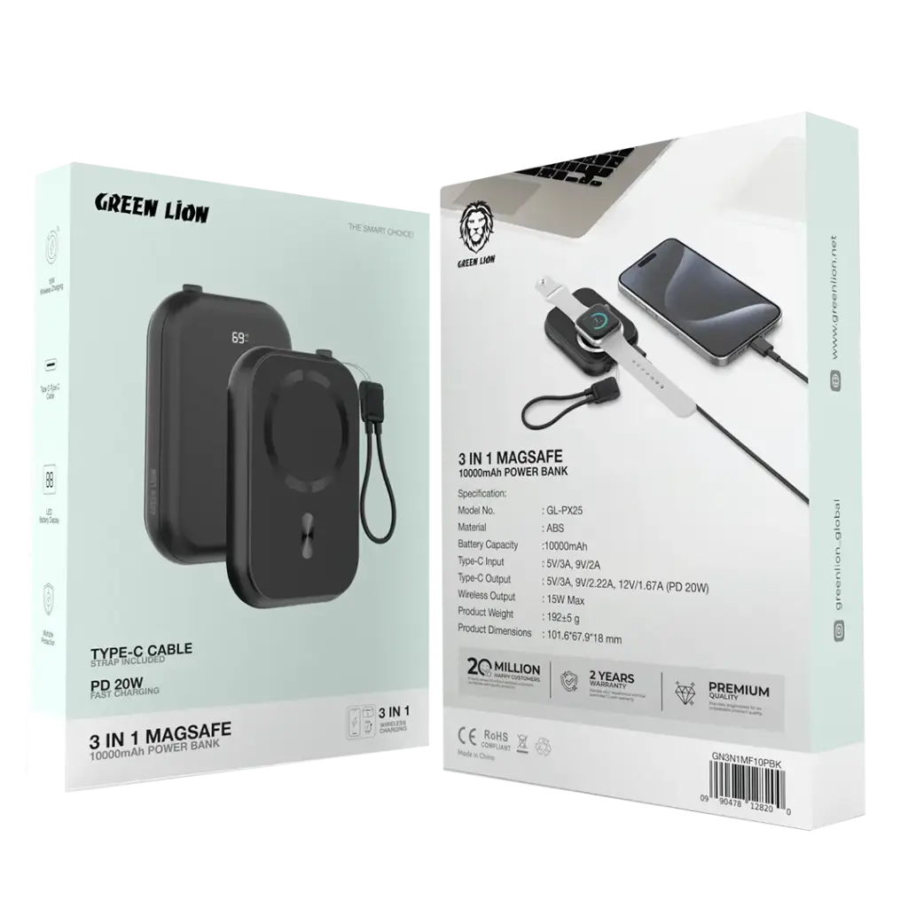 بنك طاقة Green Lion G-Mag 3 في 1 بسعة 10000 مللي أمبير