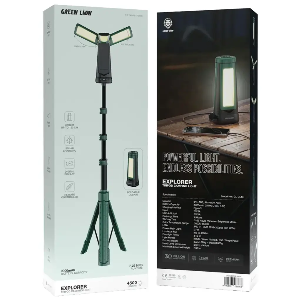 Green Lion Explorer Tripod Camping Light - Green