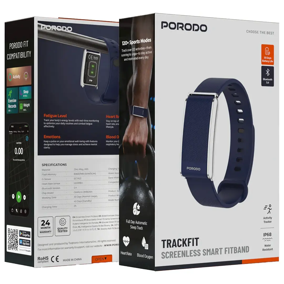 Porodo TrackFit no display - blue