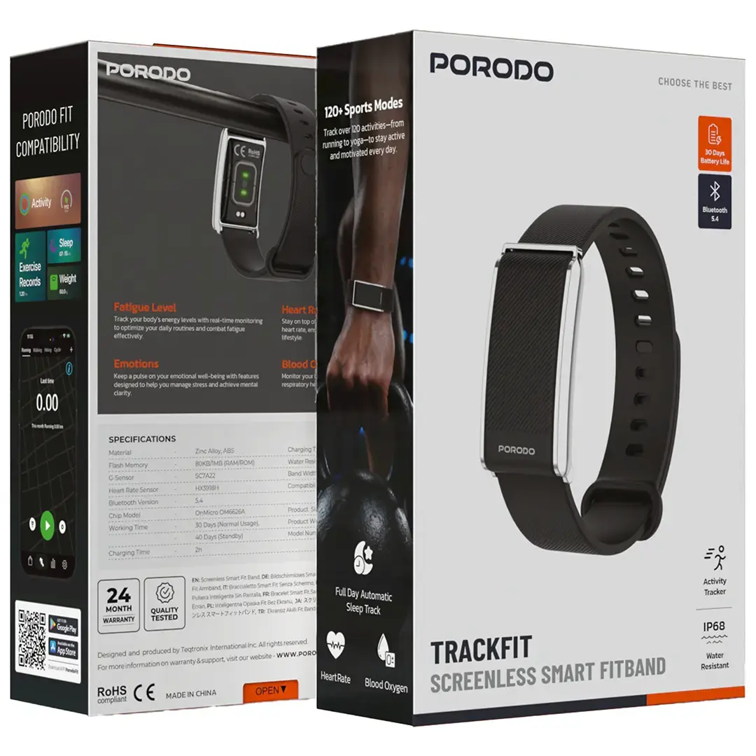 Porodo TrackFit no display - black