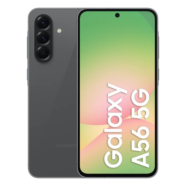 Samsung Galaxy A56 5G smartphone showing front and back on a white background