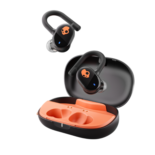 Skullcandy Push Play Active in-Ear Wireless Earbuds, 34 Hr Battery, Stay-Aware Mode, Microphone, Works with iPhone Android and Bluetooth Devices - True Black/Orange