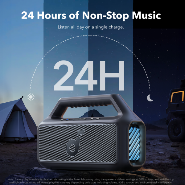 Anker Boom 2 Bluetooth Speaker, Outdoor Speaker With 80W, Subwoofer, BassUp 2.0, 24H Playtime, IPX7 Waterproof, Floatable, RGB Lights, Custom EQ, USB-C, Portable For Camping, Beach, Garden Black