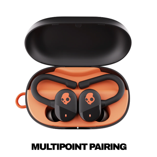 Skullcandy Push Play Active in-Ear Wireless Earbuds, 34 Hr Battery, Stay-Aware Mode, Microphone, Works with iPhone Android and Bluetooth Devices - True Black/Orange