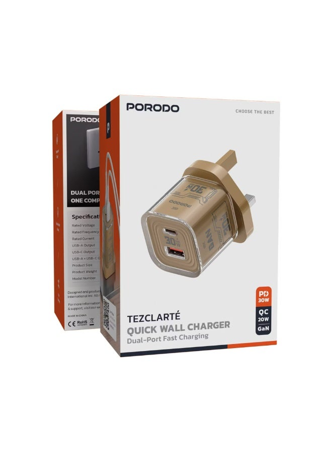TEZCLARTE Dual Port Quick Wall Charger with 30W - Khaki