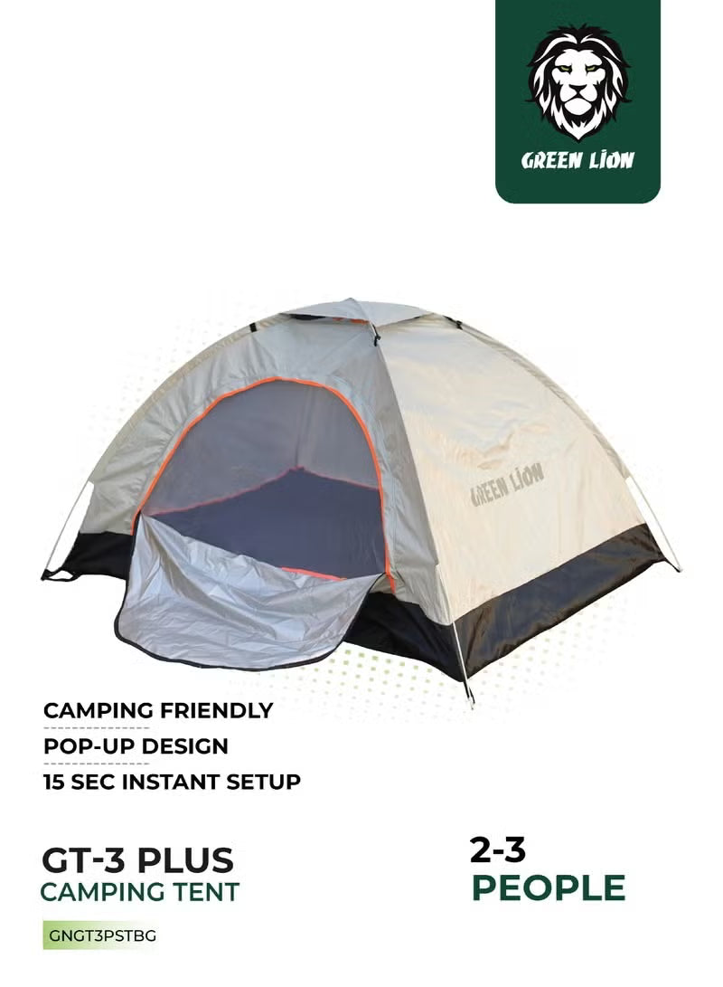 Green Lion GT3-PLUS Camping Tent – 2-3 Person | Pop-Up, Lightweight & UV Protection