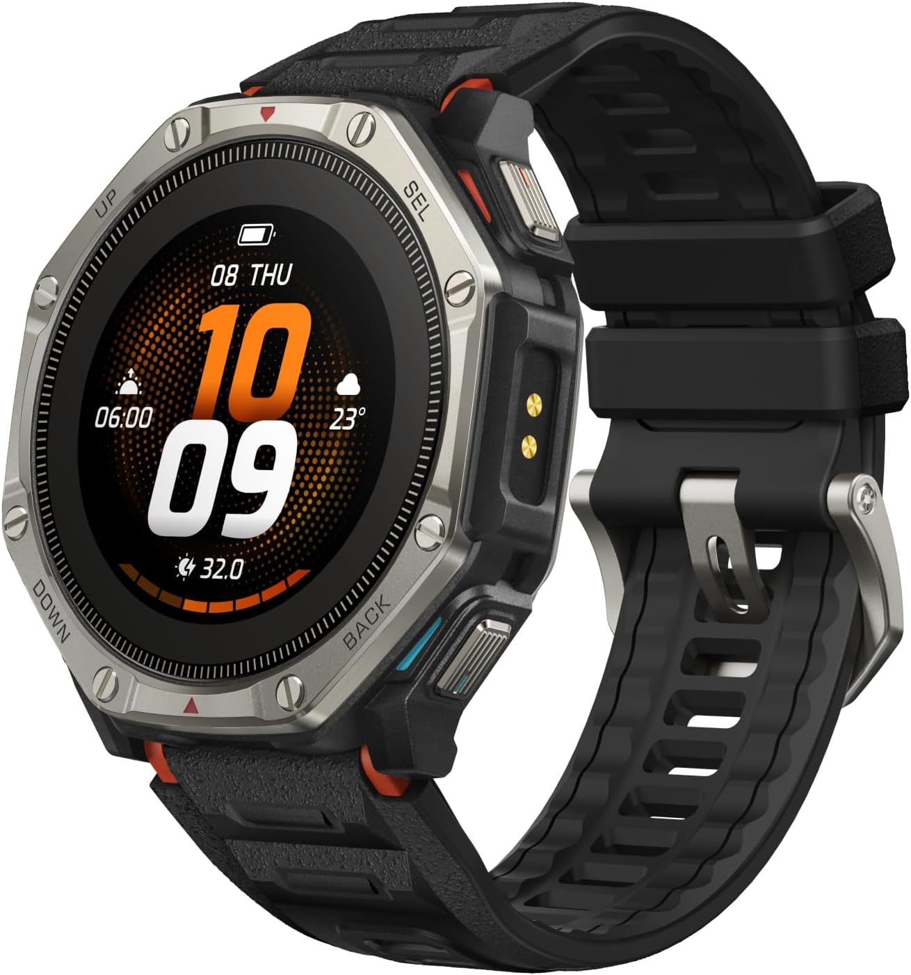 Amazfit T-Rex Dual Solar Rugged Outdoor Smartwatch with Dual-Sided Solar Charging, 1.32-inch 3000-Nit AMOLED Display, Built-in Dual LED Flashlight, 10 ATM Water Resistance, GPS & Offline Maps - Basalt Black