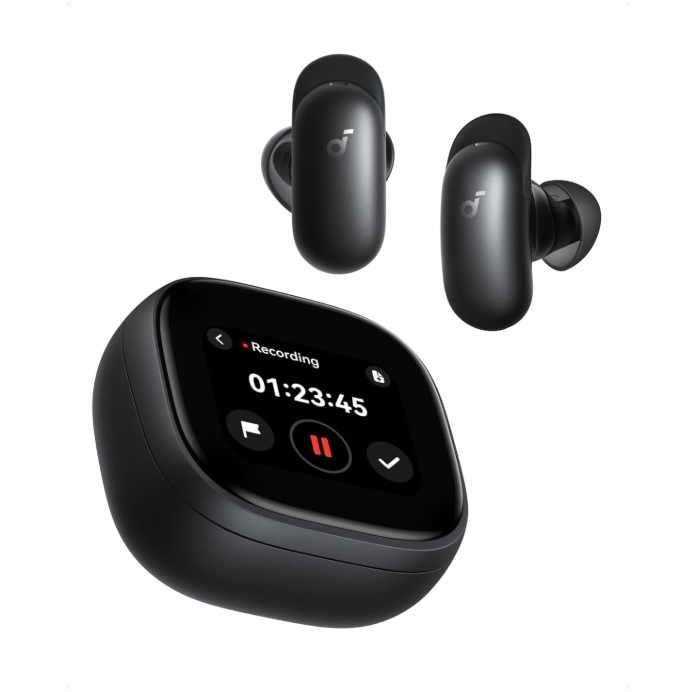 Anker soundcore Liberty 5 Pro Max, AI Note-Taker, Whisper-Clear Calls, Noise Cancelling Wireless Earbuds, 1.78" AMOLED Display, 5 Mins Charge = 4 Hrs Playtime, AI Meeting Transcription for Business Midnight Black