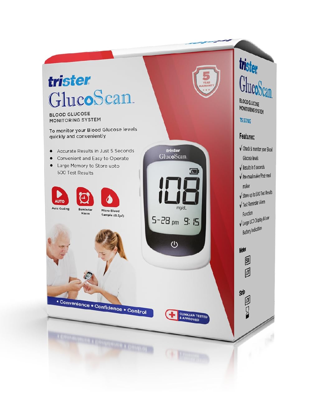 Trister Glucoscan Blood Glucose Meter TS-377BG, Blood Sugar Monitor