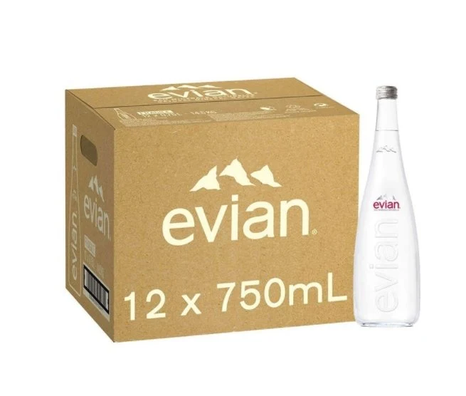 Evian Mineral Water Glass Bottles 750ml x 12Pcs Case