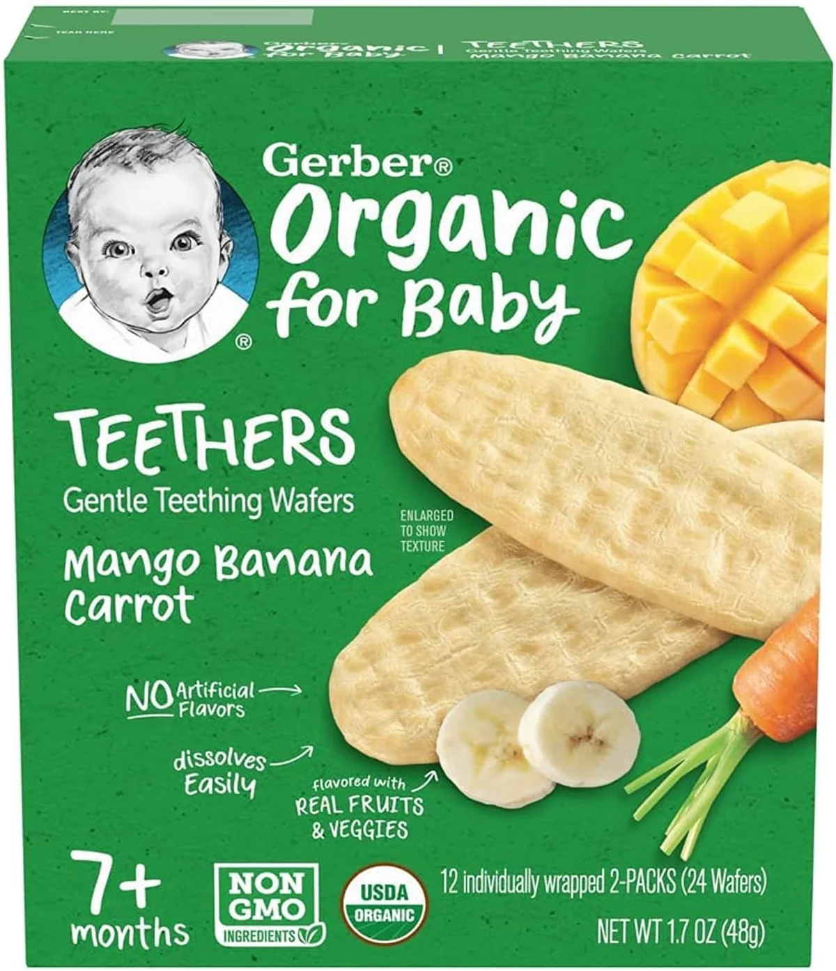 Gerber Organic Mango, Banana & Carrot Teething Wafers 48 g