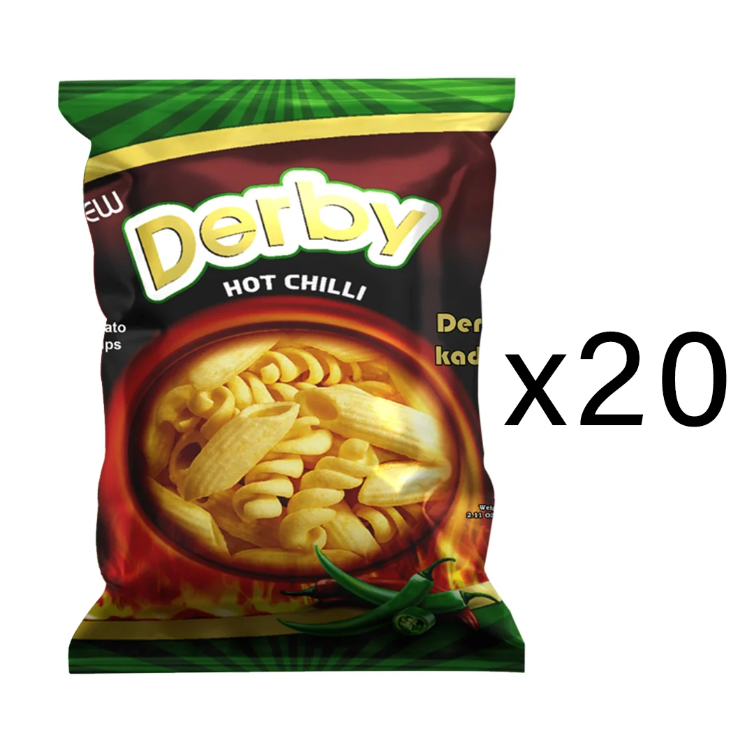 Derby ديربي Potato Chips Hot Chilli Flavor (Packs of 20) 16g