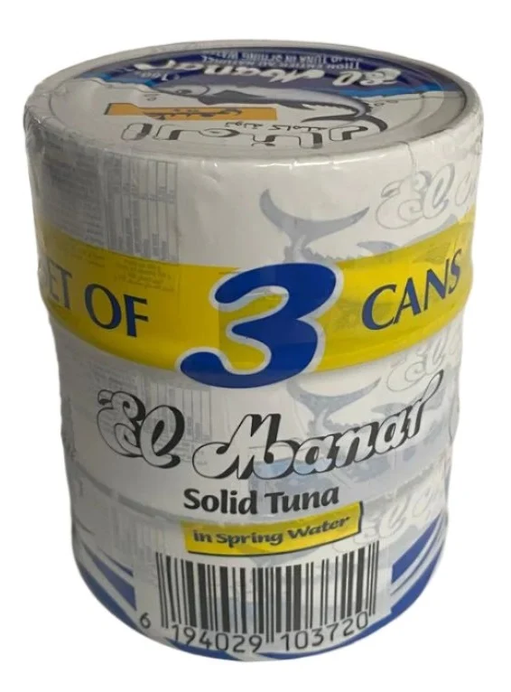 El Manar Solid tuna in spring water 160g Each (Pack of 3)