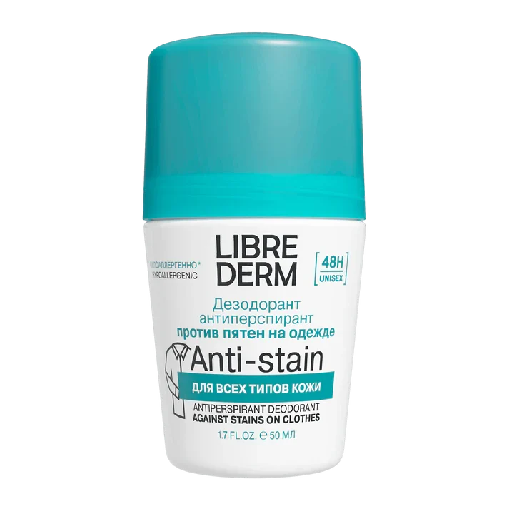 Librederm 48-Hour Anti-Stain Antiperspirant, Roll-On, Hypoallergenic, Dermatologist Tested 50ml