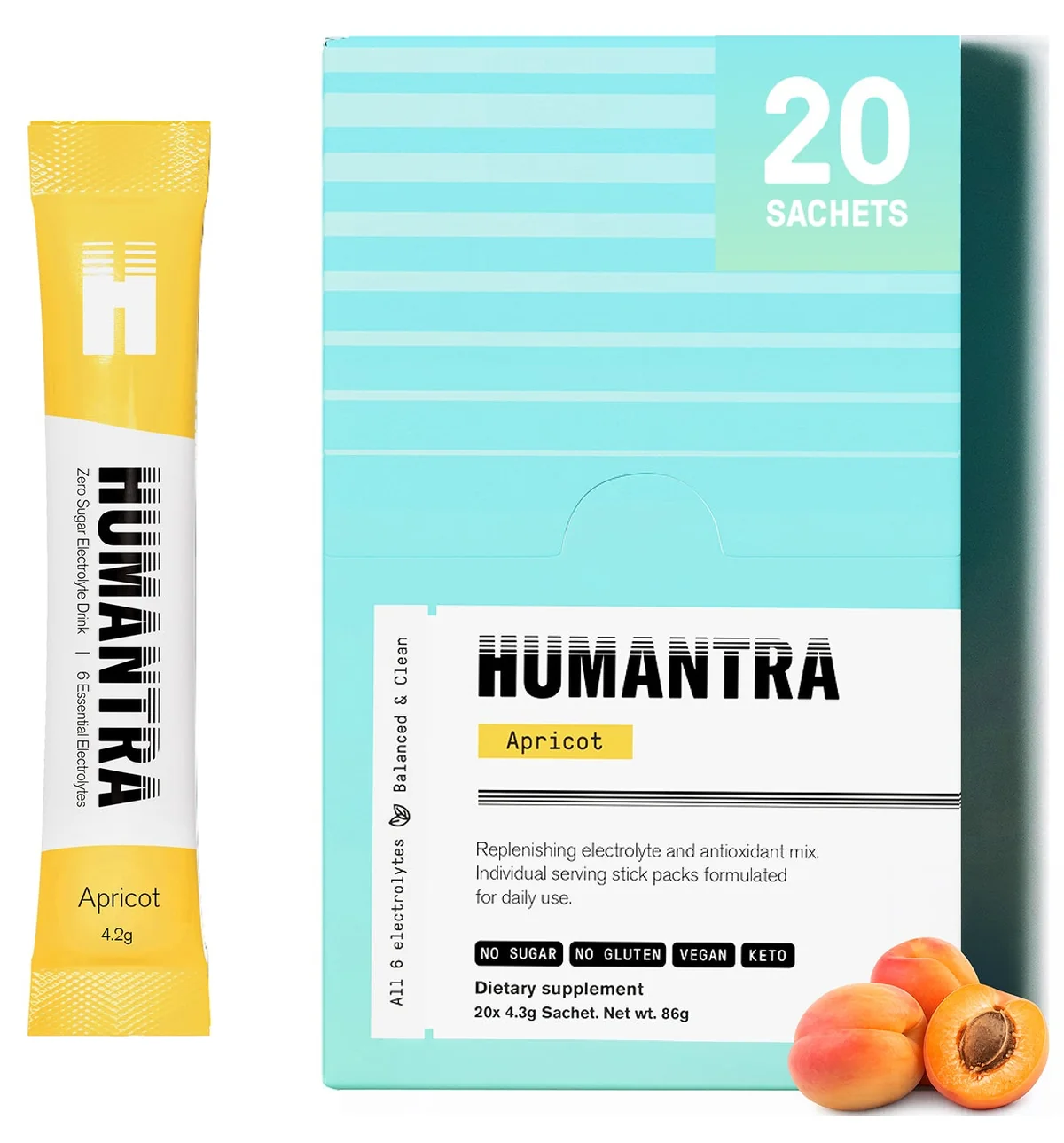Humantra Apricot Electrolyte Hydration Pack – Zero Sugar, 20 Servings, 72g