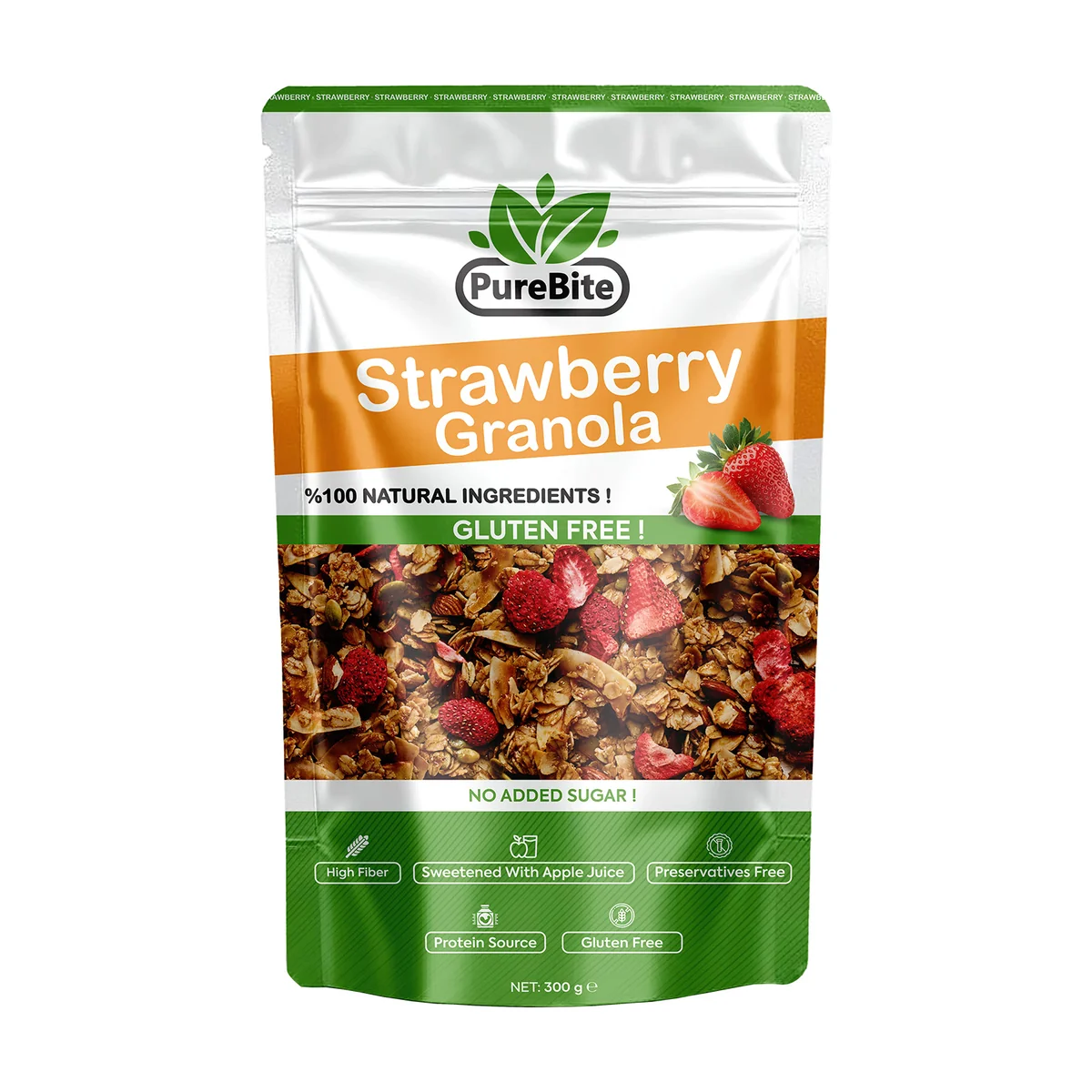 PureBite High Protein -Gluten Free, No Added Sugar Strawberry Granola 300g