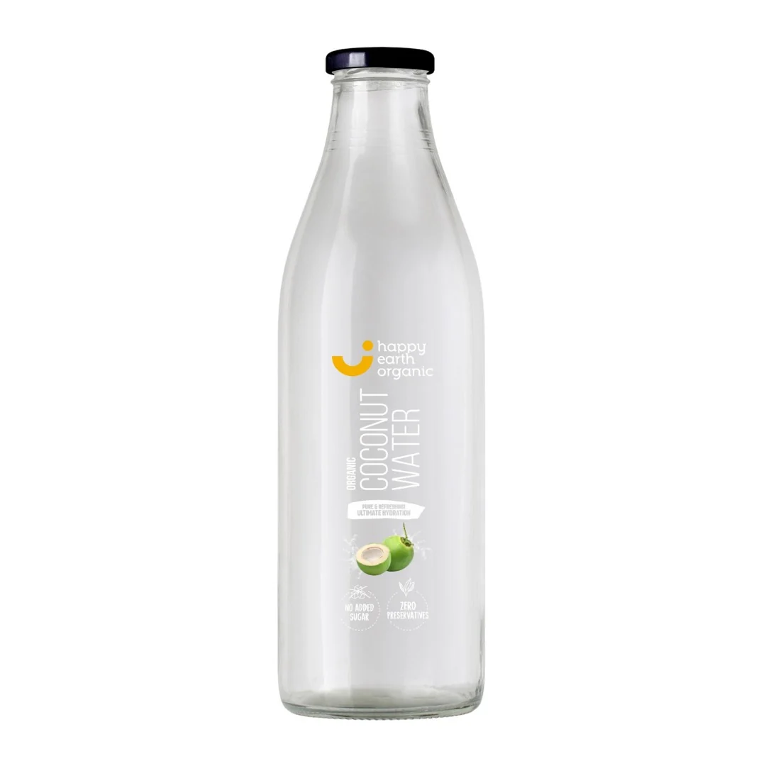 Happy Earth Organic Coconut Water Glass Bottle 1L