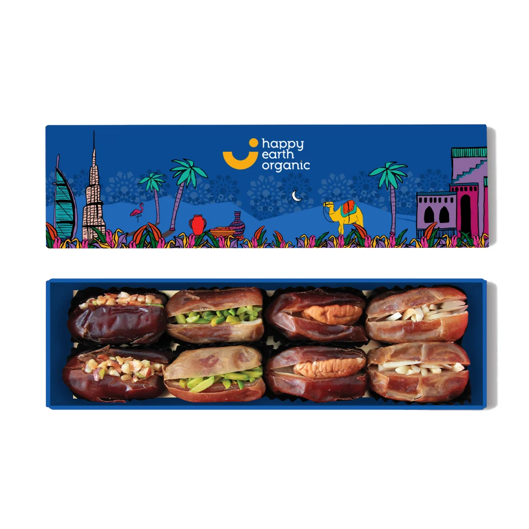 Happy Earth Organic Dubai Blue Filled Dates 145g