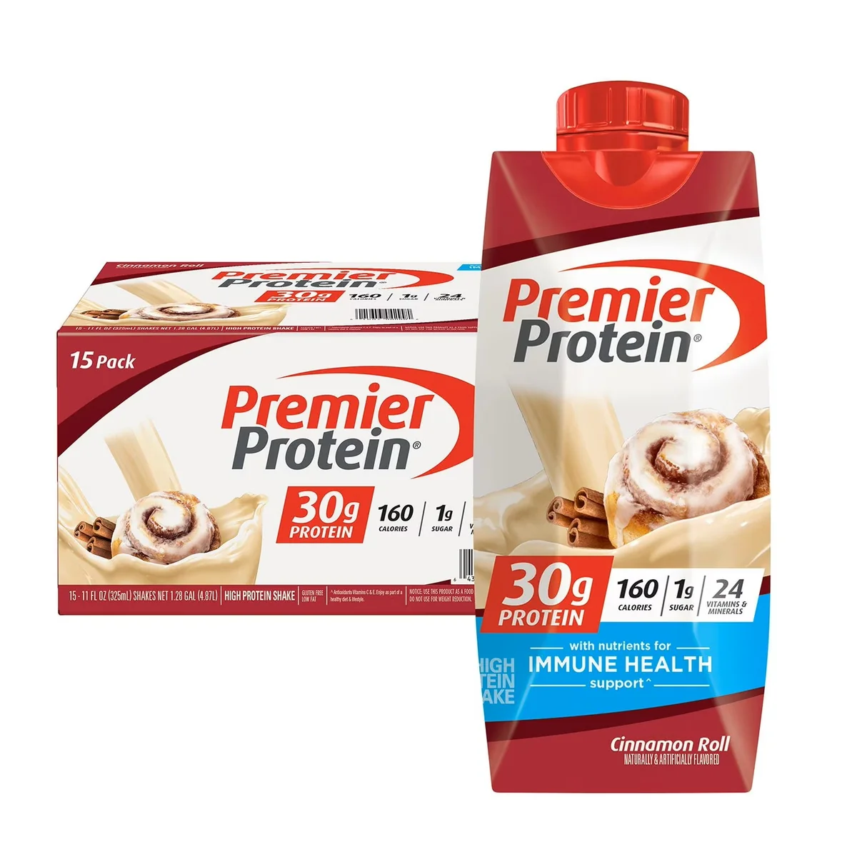Premier Protein 30g High Protein Shake, Cinnamon Roll 325ml (15 pk)