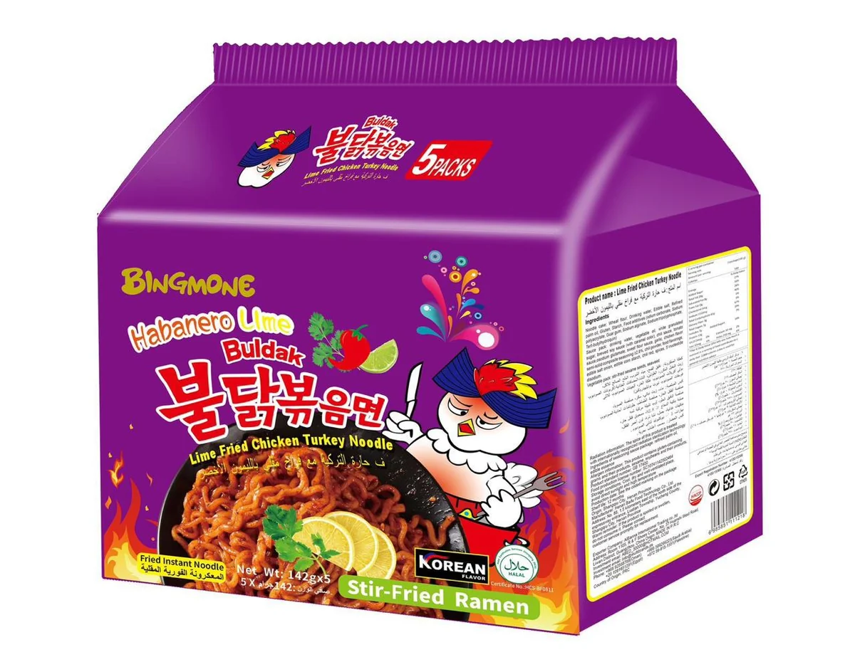 Bingmone Buldak Habanero Lime Hot Chicken Ramen 5 Packs 142g