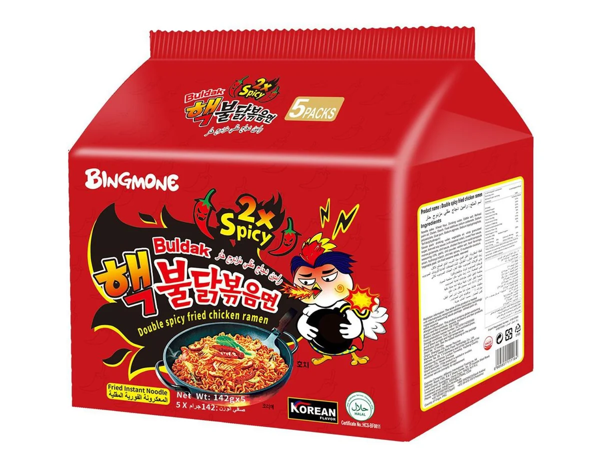 Bingmone Buldak 2x Spicy Double Hot Chicken Ramen 5 Packs 142g