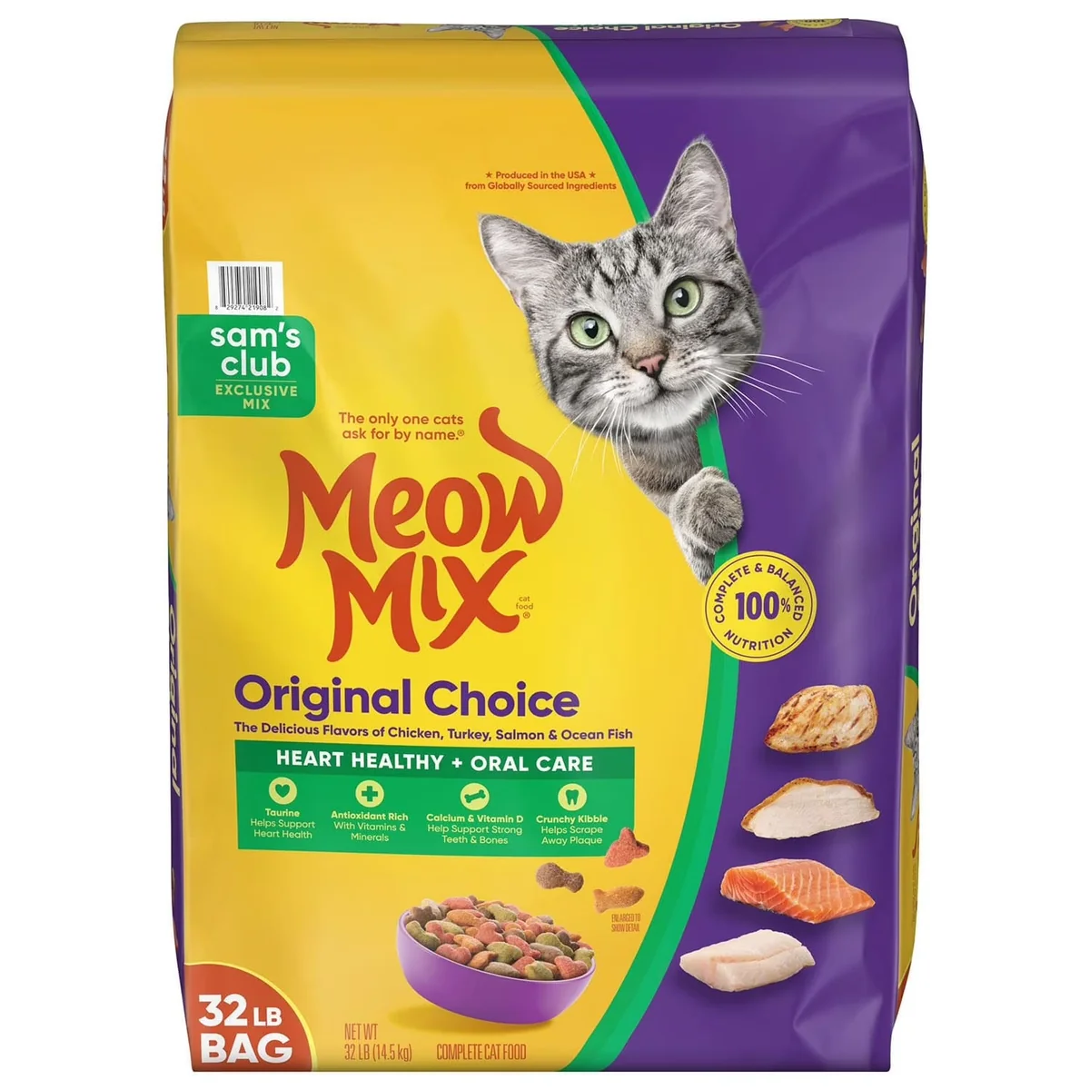 Meow Mix Original Choice Flavor Adult Dry Cat Food, Heart Healthy & Oral Care Formula - 14.5 kg (XXL)