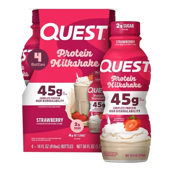 Quest Protein Strawberry Milkshake 414ml (Pack of 4)