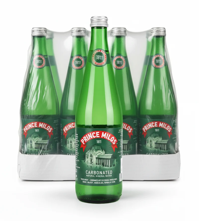 Prince Milos Natural Sparkling Mineral Water Glass Bottle 750 ml x 12
