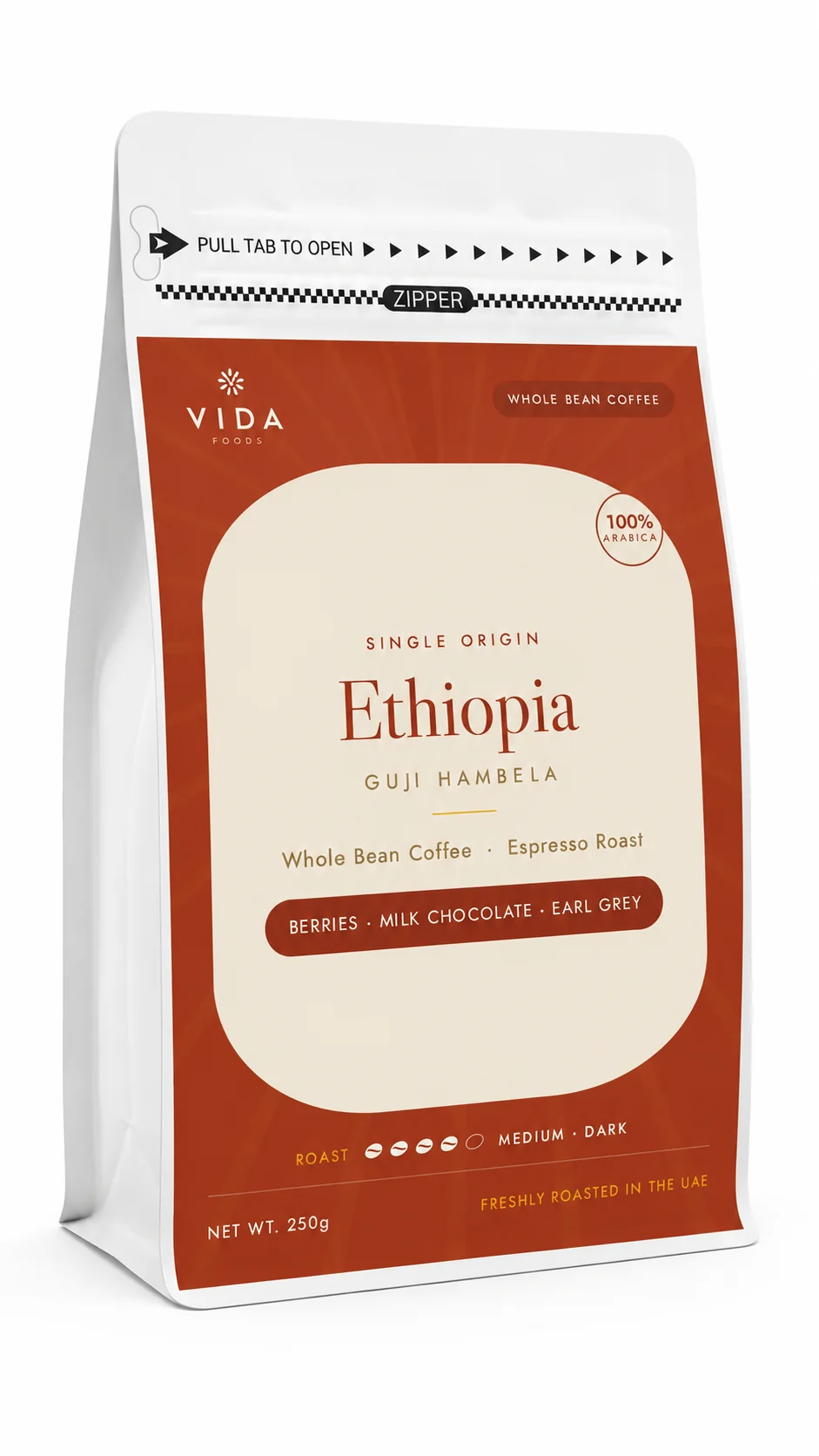 Vida Foods Ethiopia Guji Hambela Specialty Coffee – 87 SCA Single Origin Whole Beans, Freshly Roasted in UAE, 250g