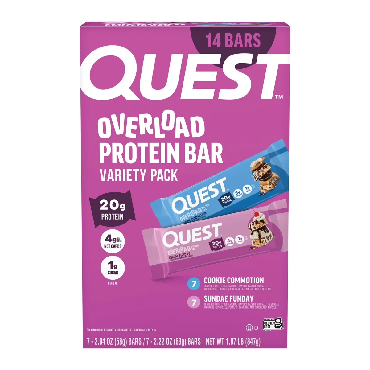 Quest Overload Protein Bar Variety Pack 847g (14 pk)