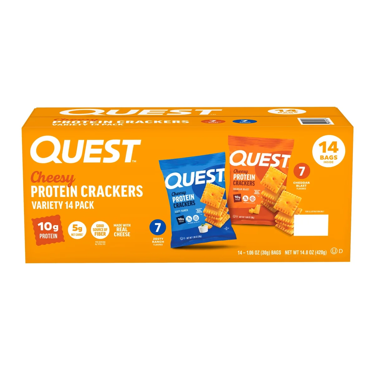 Quest Cheesy 10g Protein Crackers Zesty Ranch & Cheddar Blast Variety Pack, 14 Pack 420g
