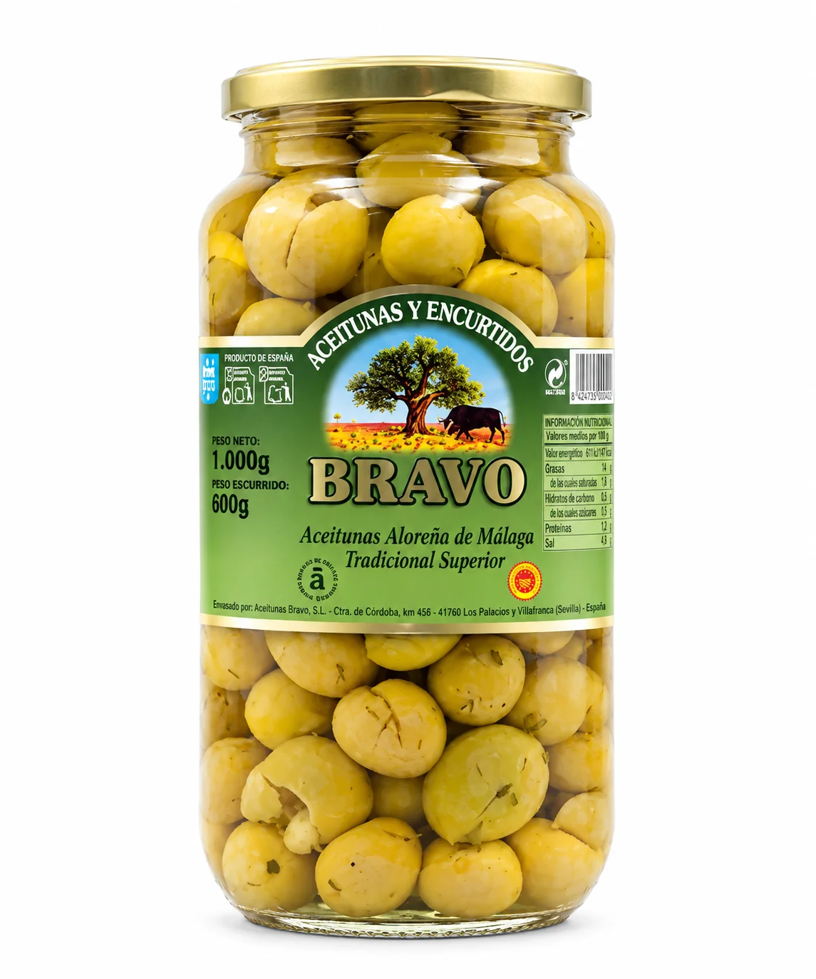 Bravo Alorena de Malaga Green Olives 525 g
