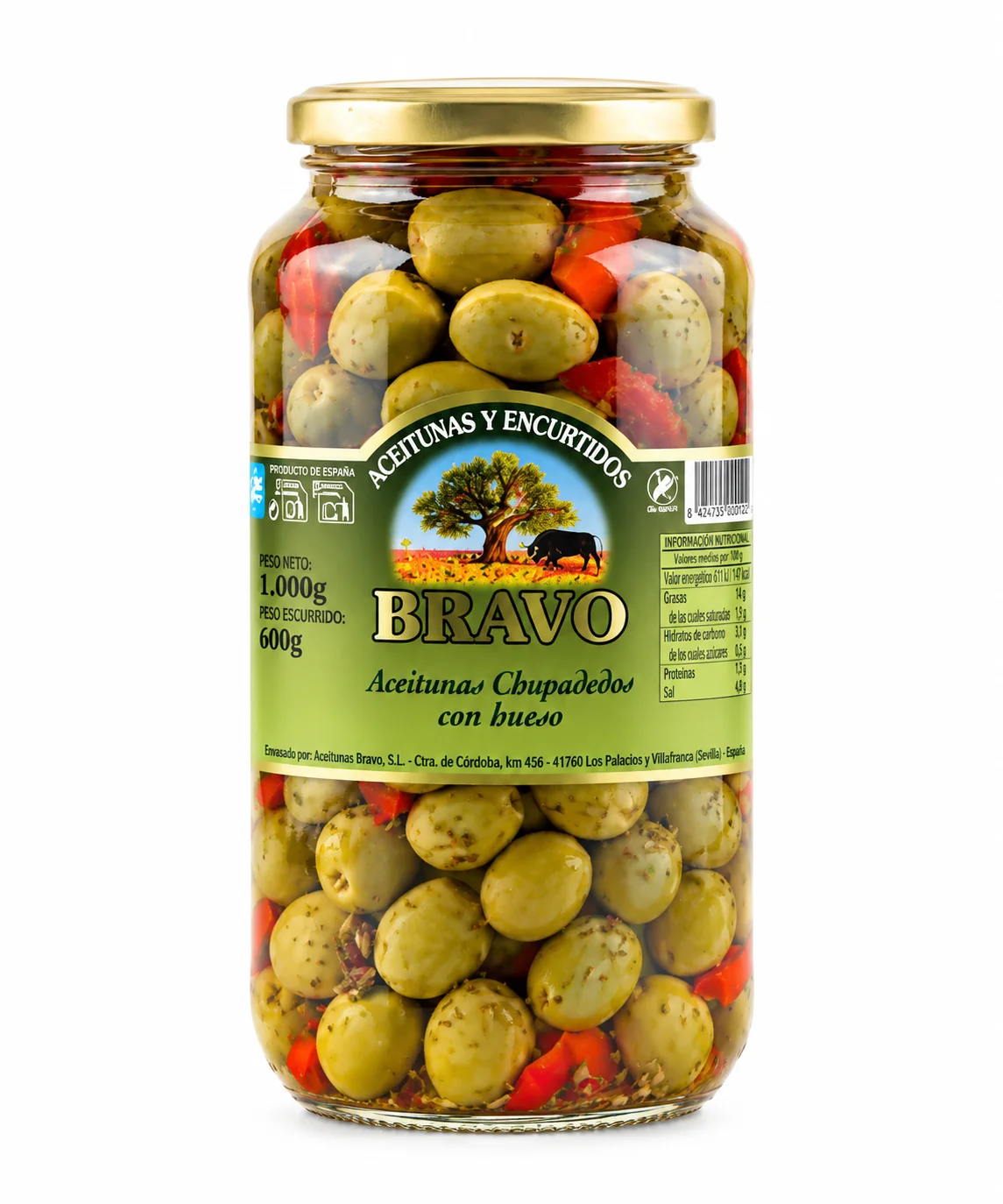 Bravo Chupadedos Green Olives with Pits 525 g