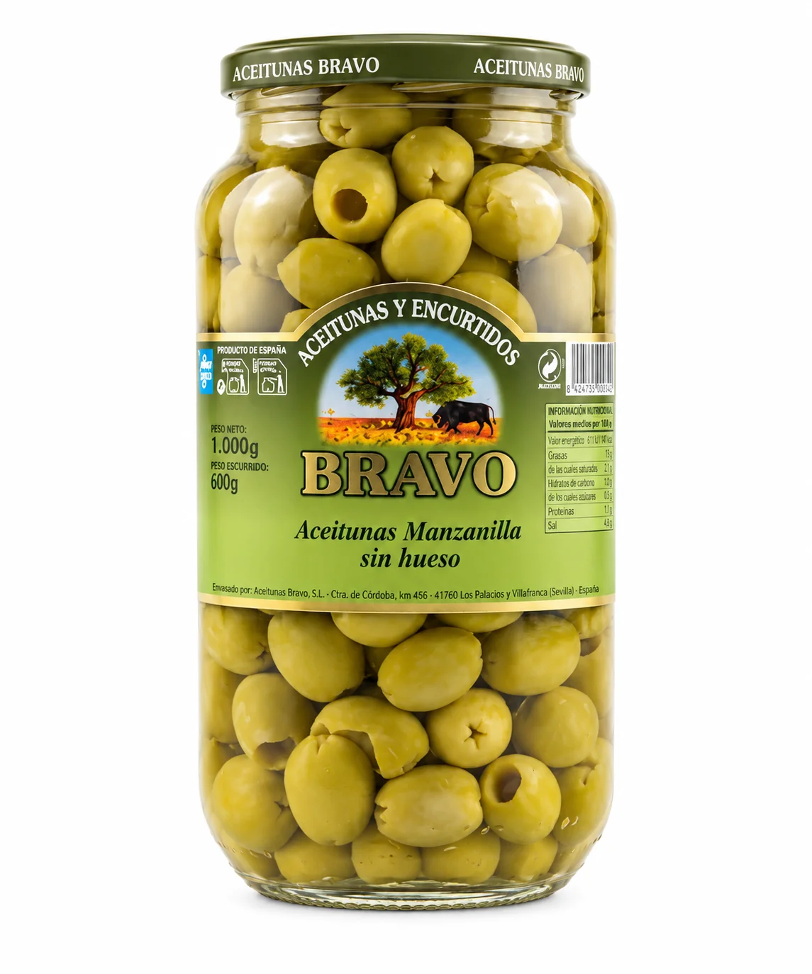 Bravo Pitted Manzanilla Green Olives 475 g