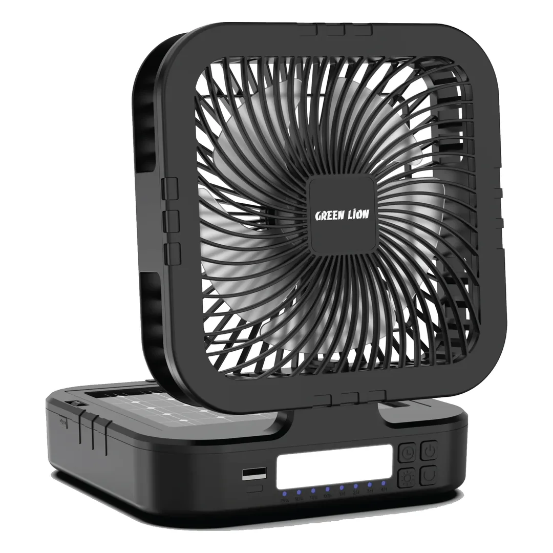 Green Lion Portable Solar Fan Three Function - Black