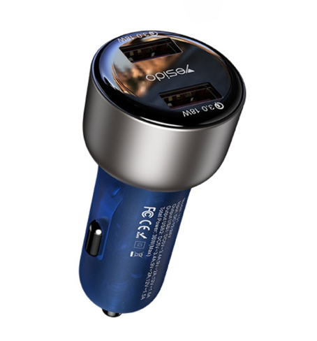 Yesido Y51 36W Dual-Port QC3.0 Zinc Alloy Car Charger - Black