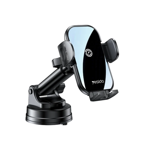 Yesido C197 15W 2-in-1 Suction Cup Wireless Charging Car Holder Set - Black