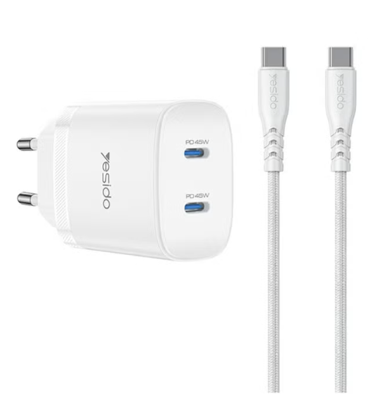 Yesido YC109 45W Dual USB-C Home Charger with Type-C to Type-C Cable, EU Plug