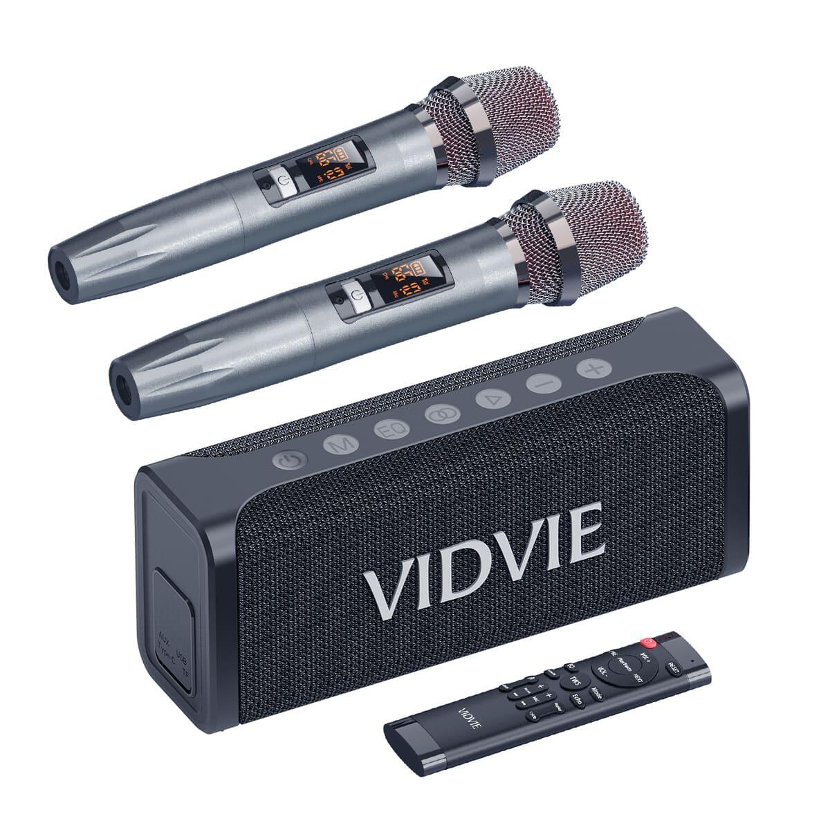 Vidvie Portable Bluetooth Party Speaker 60W with 2 Wireless Karaoke Microphones & Remote, Bluetooth 5.0, IPX6 Waterproof, 8000mAh Battery, 20H Playtime, TWS Pairing, AUX/USB/TF Card, Black - XL-SP908