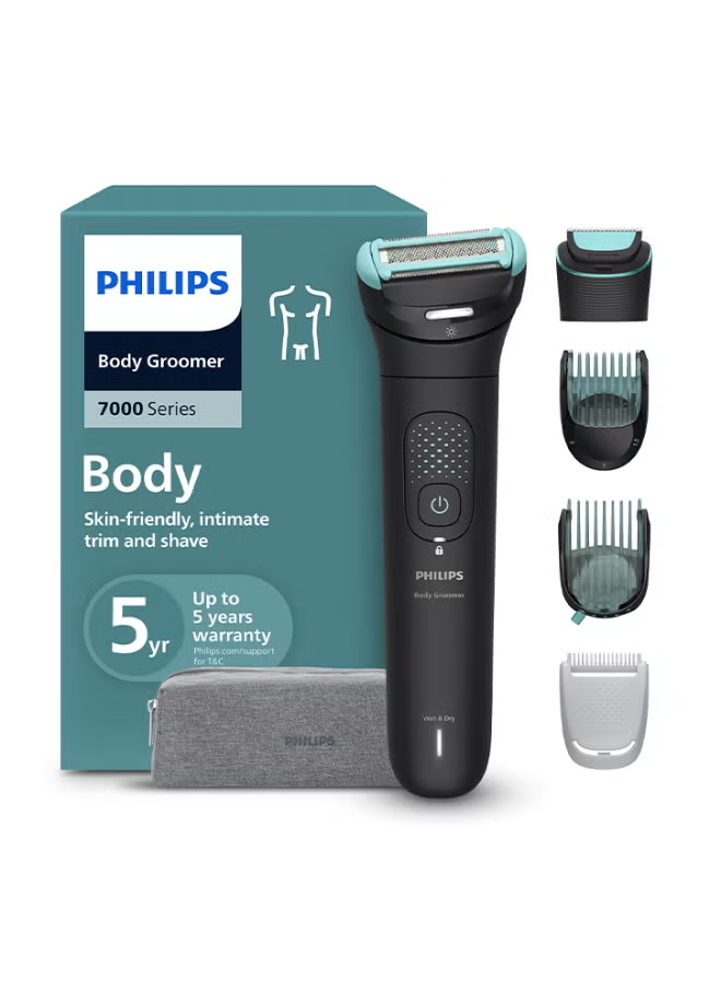 Philips Body Groomer Series 7000 Showerproof Wet & Dry Men's Shaver and Trimmer with Dual Head, 2D Flexing Head & Combs 1-7mm, Black - BG7470/15