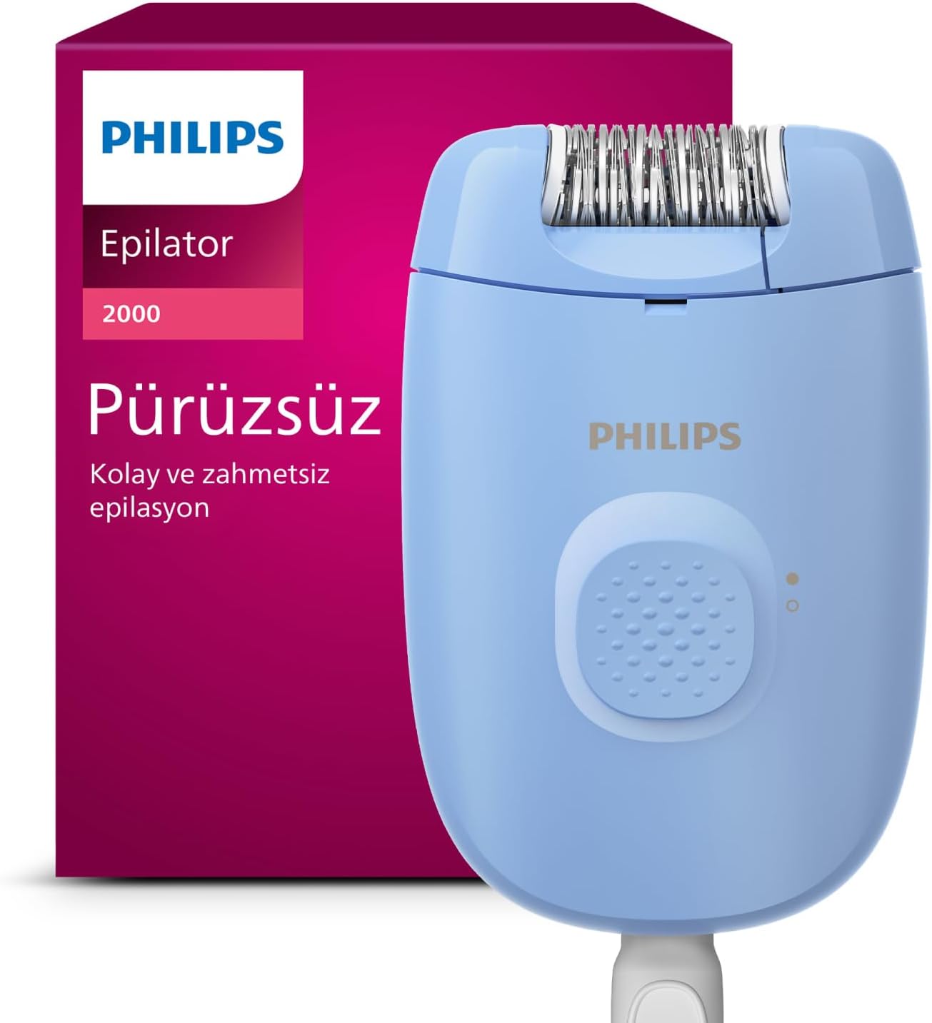 Philips Epilator Series 2000 Corded Hair Removal for Legs and Body with Shaving Head and Washable Tweezers Head, Blue - BRE228/05