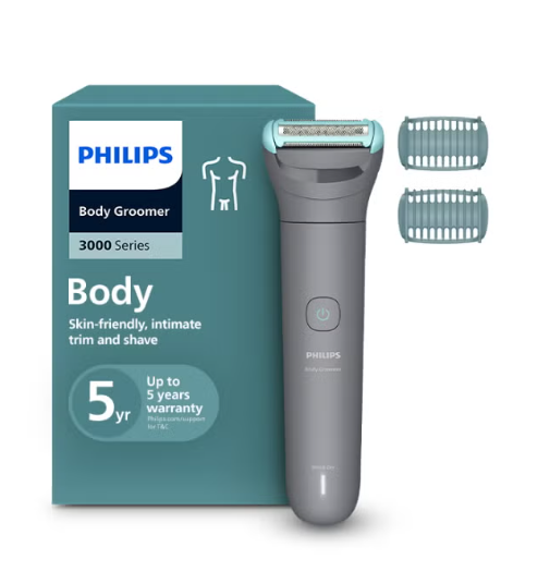 Philips Body Groomer Series 3000 Showerproof Wet & Dry Men's Body Shaver and Trimmer with Triple Protect Shave System, Mid Grey - BG3480/15
