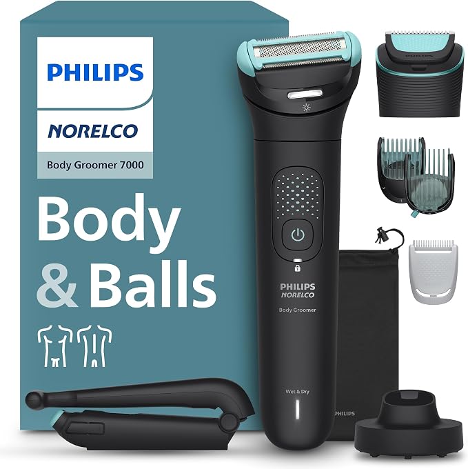Philips Norelco Body Groomer 7000 Men's Electric Intimate & Full Body Trimmer, Dual Head Trim & Shave, Showerproof, Black - BG7480/50