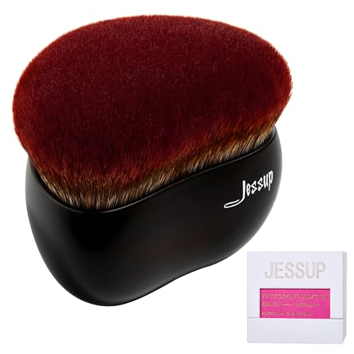 Jessup Foundation Brush for Liquid Makeup, Face Body Tanning Brush SF001 | Black, Plus-Size, Ultra-Dense Buffer Hair, Less Absorb, Streak-Free Full Coverage for Liquid, Cream, Powder. Gift Ready