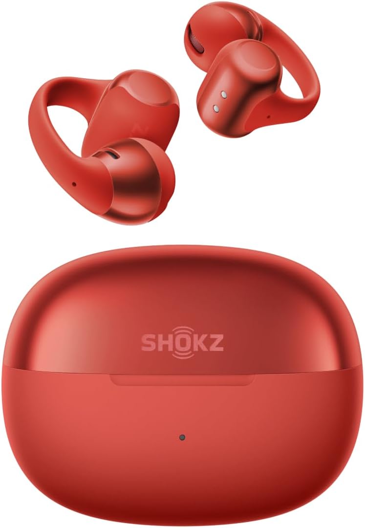 Shokz OpenDots ONE Open-Ear Clip-On Earbuds, Bluetooth 5.4, Dolby Audio, 40H Playtime, IP54 - Strawberry Red